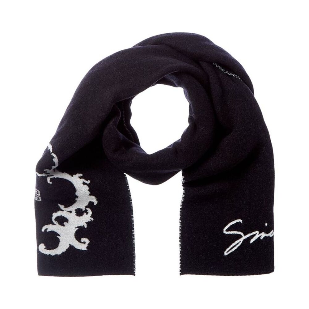 Givenchy Reversible Baroque Crown Wool & Silk-Blend Scarf, Black